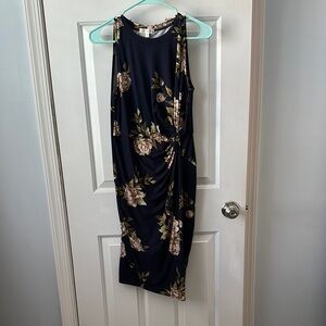 Nine Britton Blue and Gold Asymmetrical Ruched Cocktail Dress